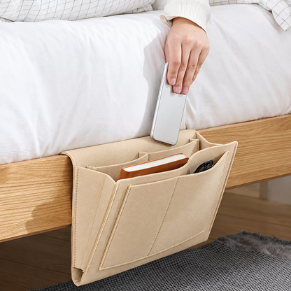 BedEase™ Hanging Bedside Organizer – Multi-Pocket Bed Caddy for Phone, Books & Nighttime Essentials