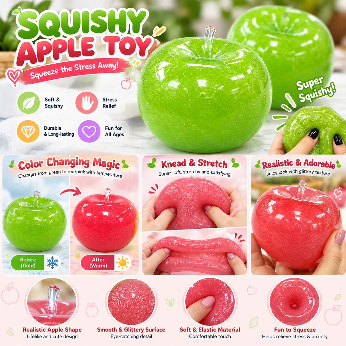 🍎 Color-Changing Apple Squishy – Squeeze & Smile!