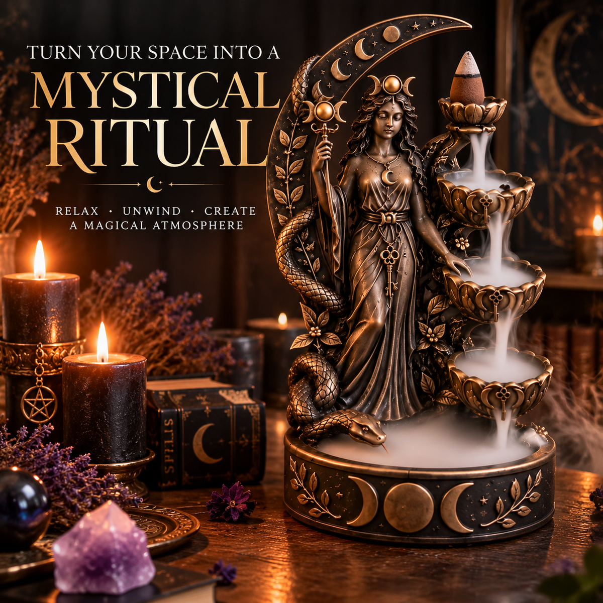 Hecate™ Backflow Incense Burner – Mystical Goddess Smoke Waterfall