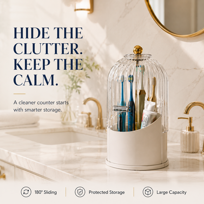 Modern Durable Toothbrush Holder with Cover - 360-Rotating Compact Transparent Door Lid Organizer for Vanity Bathroom Countertop Storage, 1 Count Rotating Box