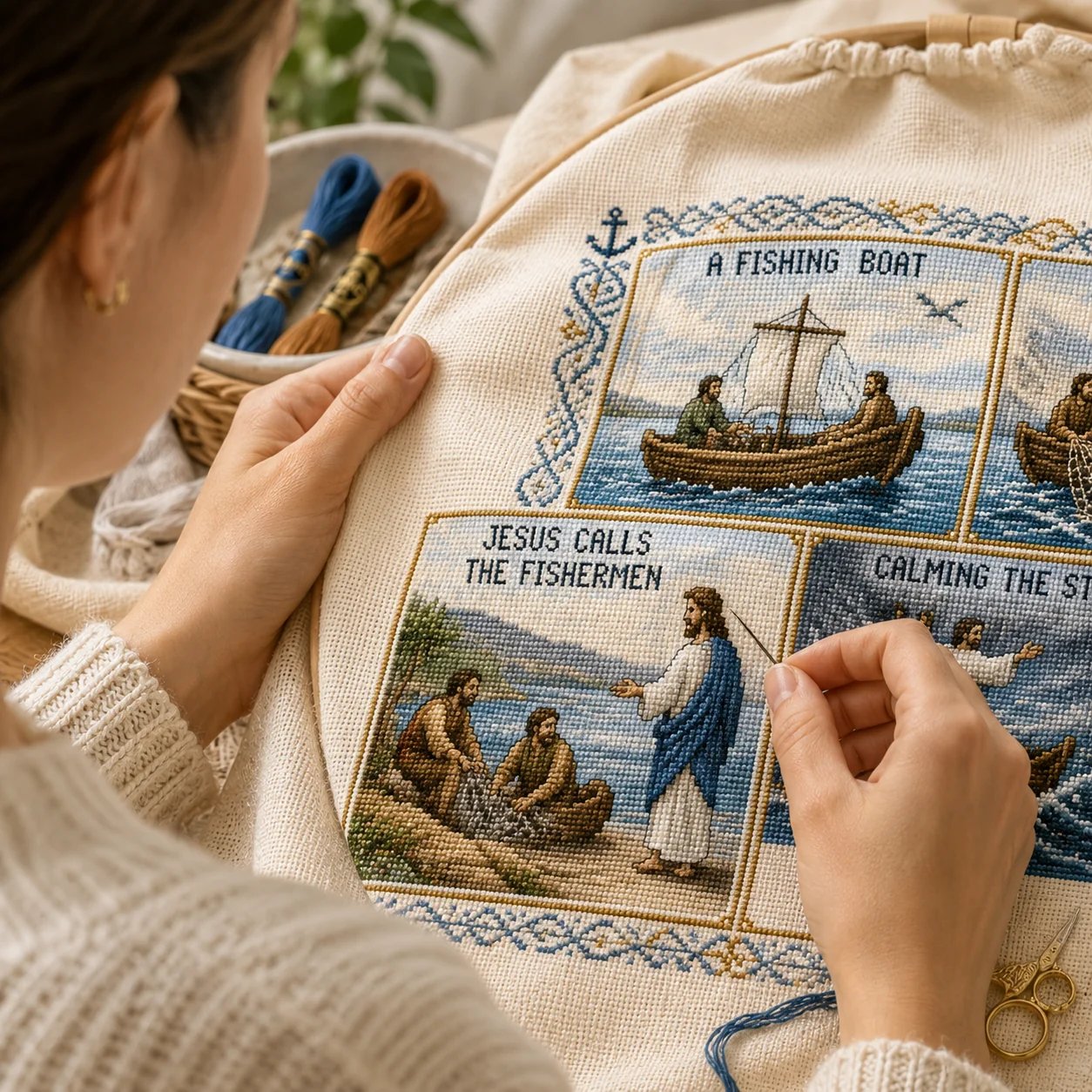 🔥HOT SALE🔥Beginner-Friendly Life of Jesus Bible Story Cross Stitch DIY Kit | 6 Biblical Collections with Fabric, Color-Matched Floss, Needle & Pattern Guide Included 💕