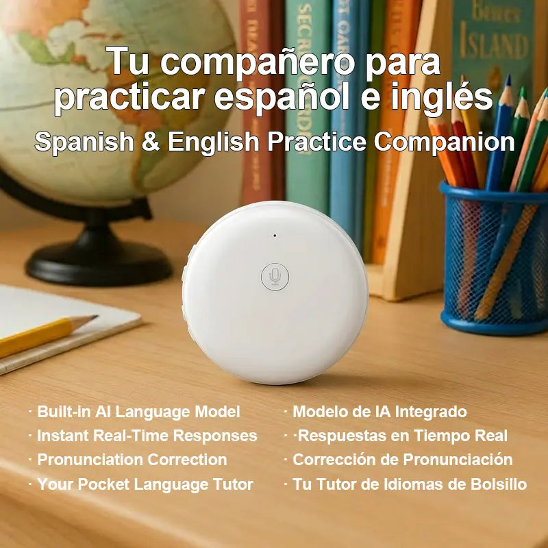 Portable Wireless AI Language Translator  - Spanish & English Practice Companion, 165-Language Support, Accent Adaptation for Restaurant Scenarios, Smart Tutor for Electronic Learning,sohochic