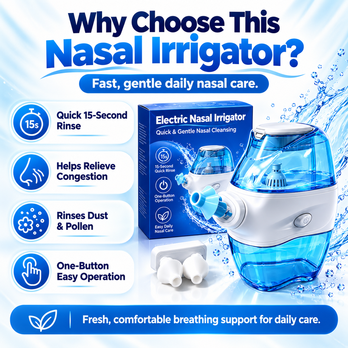 💧 NoseEase™ Electric Nasal Irrigator – Gentle Nasal Cleaning & Suction Care for the Whole Family