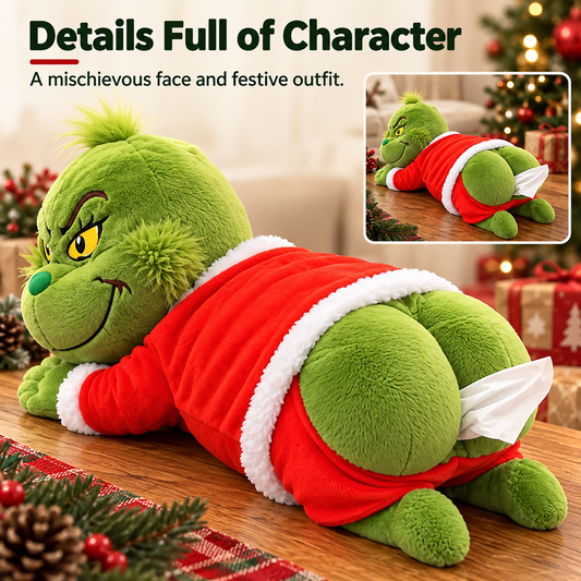 🎄 ✨Grinch Plush Tissue Box Cover | Funny Christmas Grinch Tissue Holder, Festive Home Decor & Novelty Holiday Gift