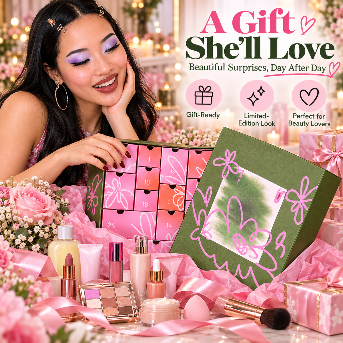 💄 BlushBloom™ Beauty Advent Calendar – Makeup & Skincare Surprise Gift Box