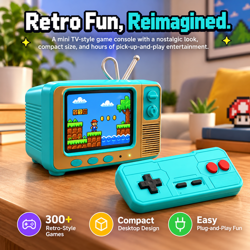Mini Retro TV Game Console with 300+ Classic Games, Compact Plug-and-Play Gaming System with Controller for Kids, Teens & Retro Game Lovers