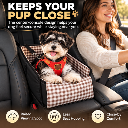 🐶 PawRide™ Center Console Dog Booster Seat – Cozy Elevated Car Seat for Small Dogs