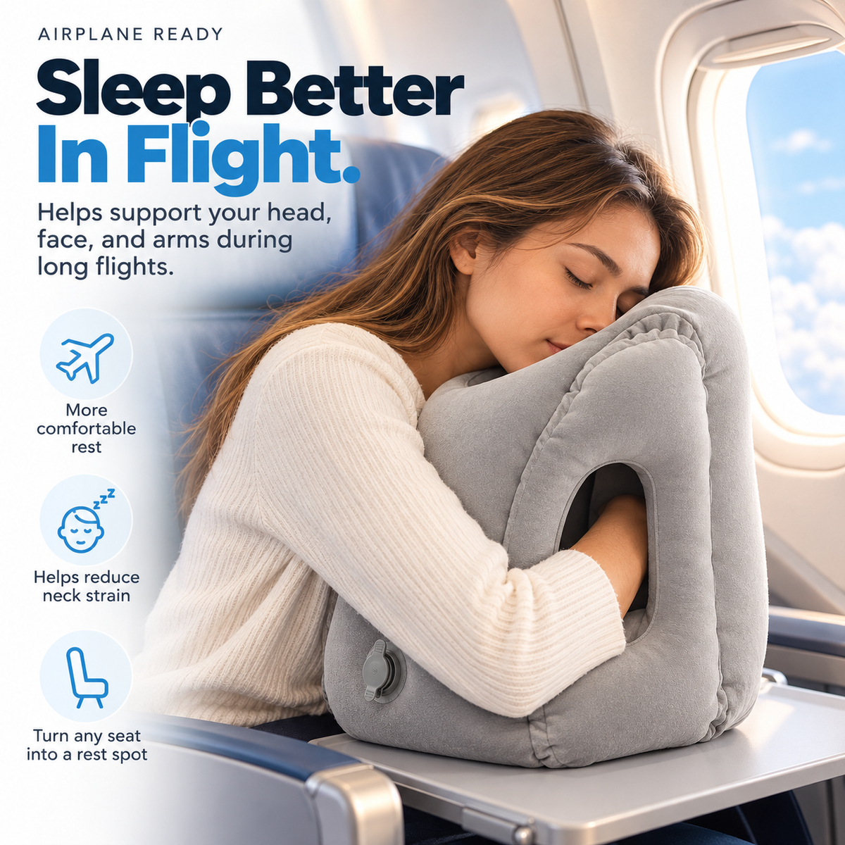 ✈️ Inflatable Travel Pillow – Face-Down Sleeping Pillow with Arm Support for Flights & Office Naps