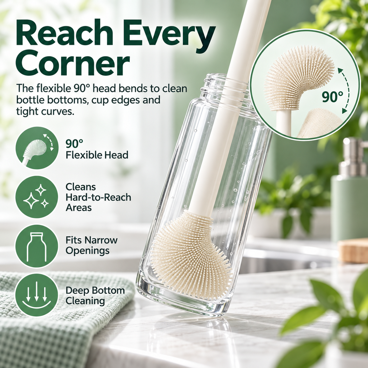 🧼 FlexiClean™ 90° Flexible Silicone Bottle Brush – Deep Cleaning for Cups, Tumblers & Bottles
