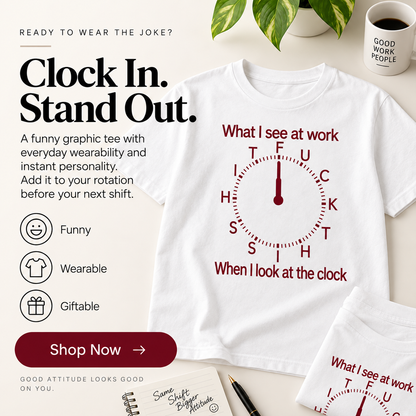 😂 ClockOut™ Office Humor T-Shirt – Funny Workday Graphic Tee for Coffee Breaks, Coworkers & Casual Days