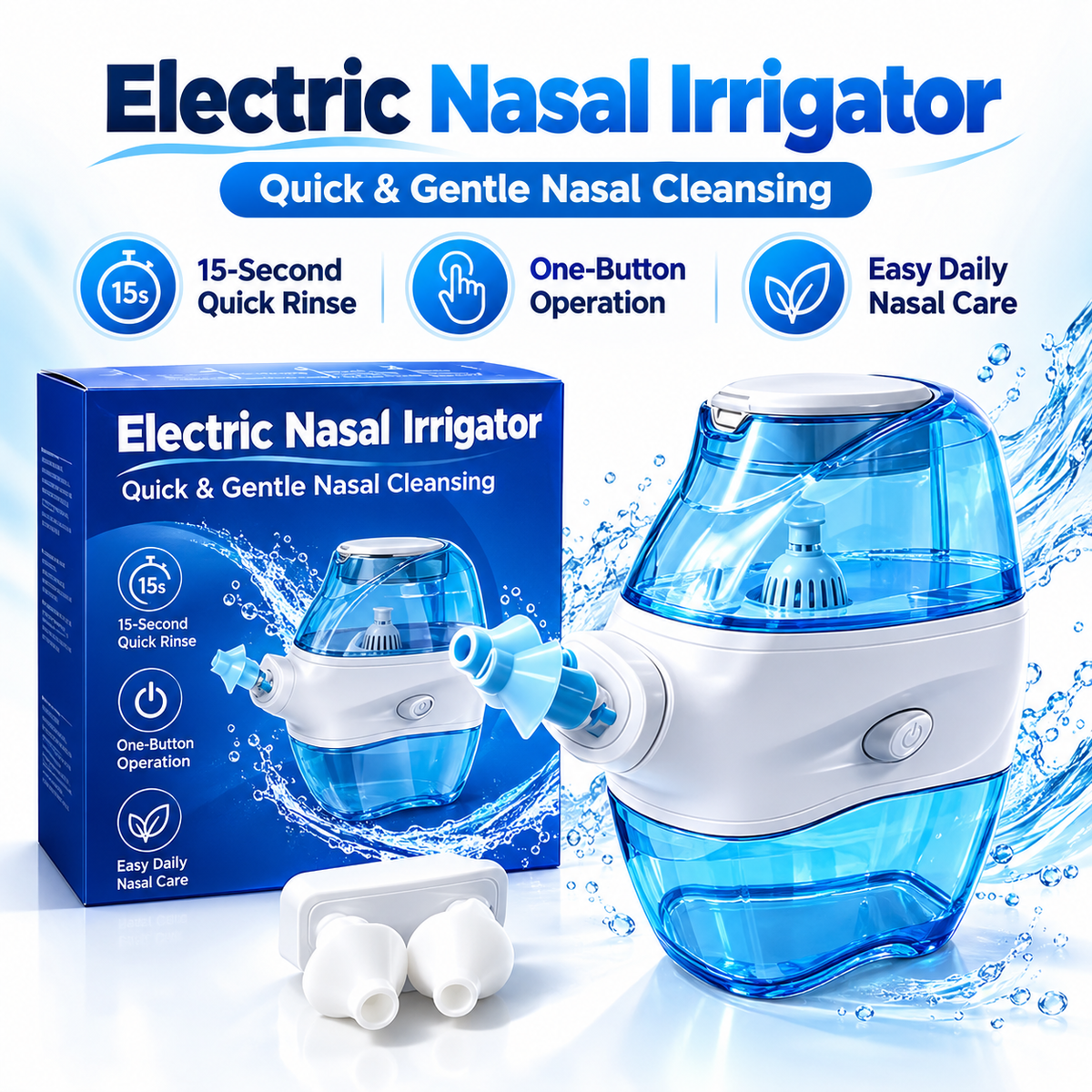 💧 NoseEase™ Electric Nasal Irrigator – Gentle Nasal Cleaning & Suction Care for the Whole Family