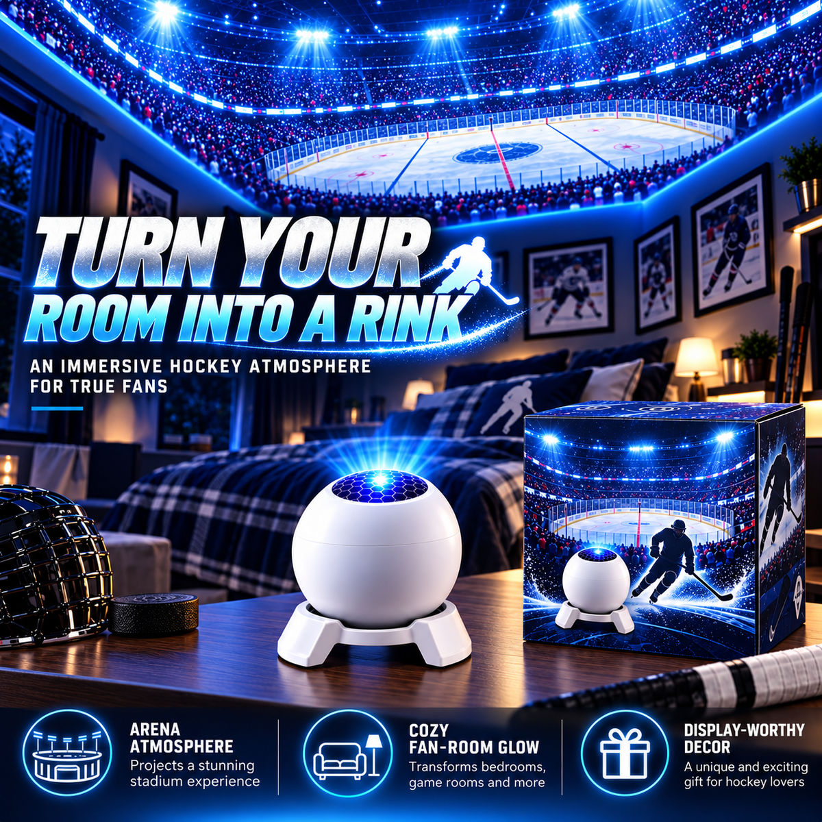 🏒50% OFF |Hockey-Themed LED Night Light & Fan Room Decor