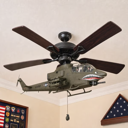 🚁 Military Helicopter Ceiling Fan Decor – Realistic Hanging Ornament for Man Cave & Home