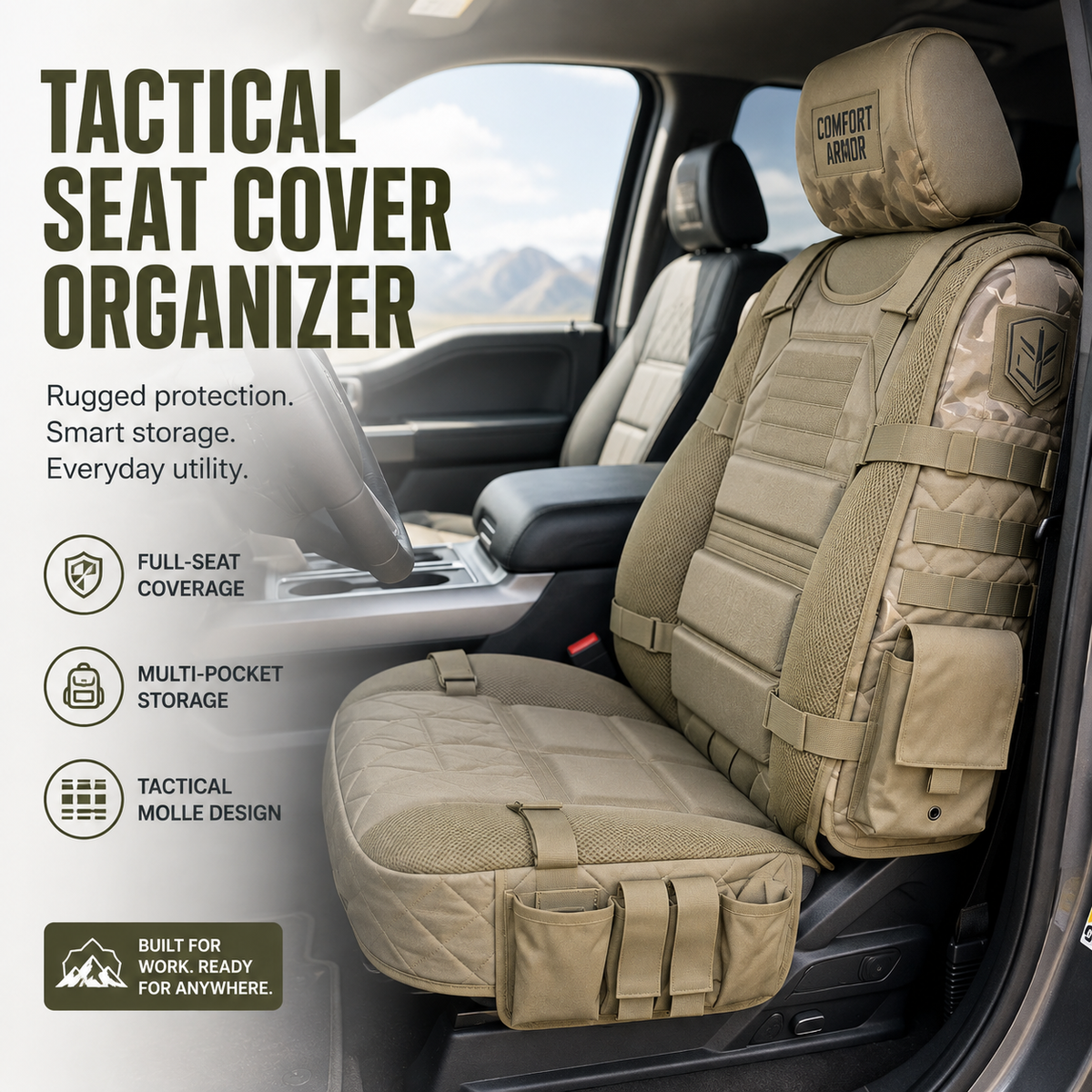 🚙 GearGuard™ – Tactical MOLLE Car Seat Organizer