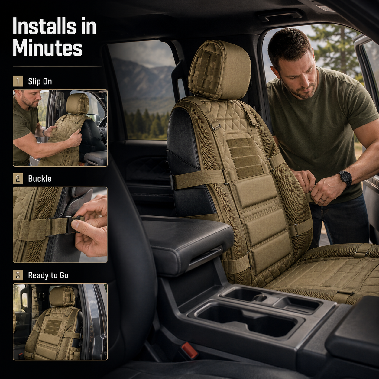 🚙 GearGuard™ – Tactical MOLLE Car Seat Organizer