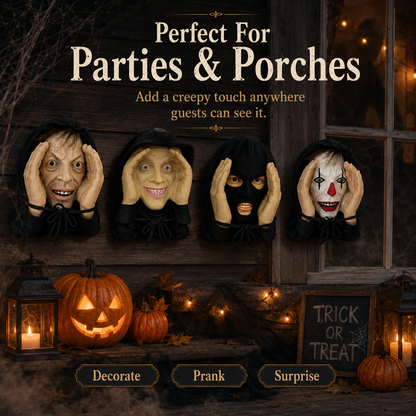 🎃 Creepy Hanging Halloween Face Decoration – 4 Spooky Styles for Window Pranks, Parties & Porch Decor