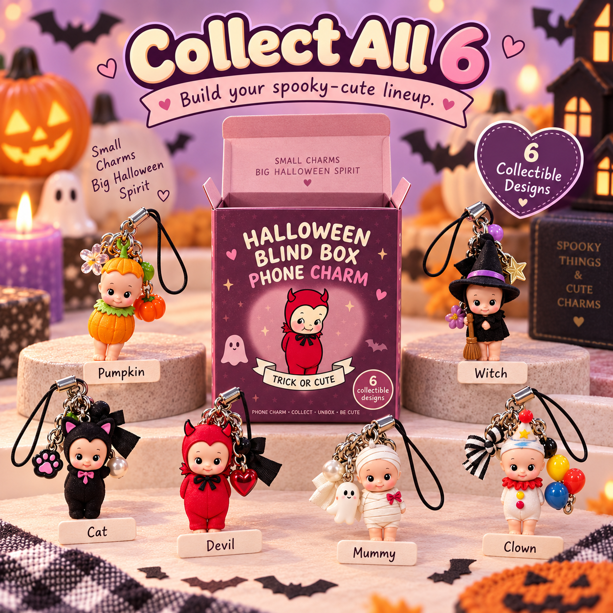 Halloween Blind Box Phone Charm – 1 of 6 Spooky Surprise Designs