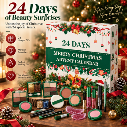 24-Day Beauty Advent Calendar for Women, Christmas Makeup Countdown Gift Set with Daily Cosmetic Surprises, Eyeshadow, Lip Gloss, Blush & Beauty Accessories, Holiday Gift for Girls & Makeup Lovers