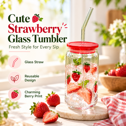 Glass Tumbler with Lid and Straw, Reusable Clear Drinking Cup for Iced Coffee, Juice, Tea, Smoothies & Cold Beverages, Aesthetic Everyday Cup