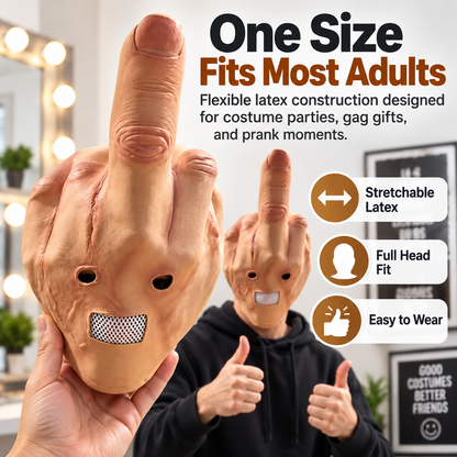 Novelty Middle Finger Full Head Mask, Funny Latex Prank Costume Mask with Breathable Mouth Mesh, Adult Gag Mask for Halloween, Costume Parties, Festivals & Joke Gifts