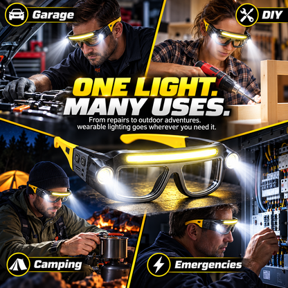 🔦 BrightSight™ Hands-Free LED Work Glasses – Wide Beam Lighting for Repairs, DIY & Night Work