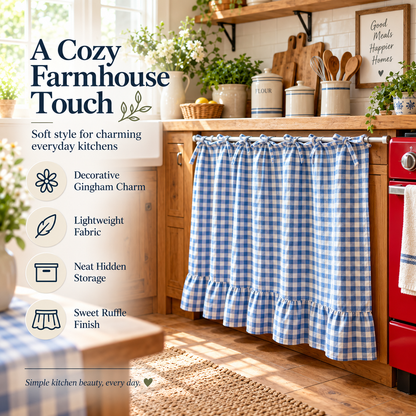 2026 Farmhouse-Style Stove Curtain, Gingham Grid Ruffle-Edge Tier Curtains, Rural Short Window Valance, Home Kitchen Dust Cover, Plaid Floral Window Treatments, Aesthetic House Decor, Unique Room Decor