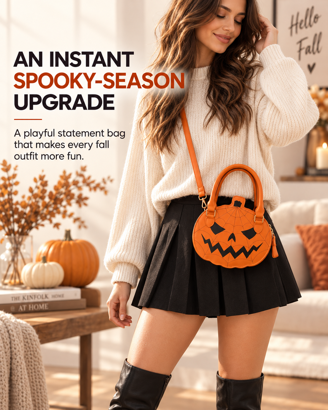 Spooky Jack-O-Lantern Pumpkin Crossbody Bag Novelty Spiderweb Stitching Handbag Aesthetic Halloween Party Purse for Women