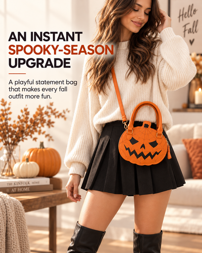 Spooky Jack-O-Lantern Pumpkin Crossbody Bag Novelty Spiderweb Stitching Handbag Aesthetic Halloween Party Purse for Women