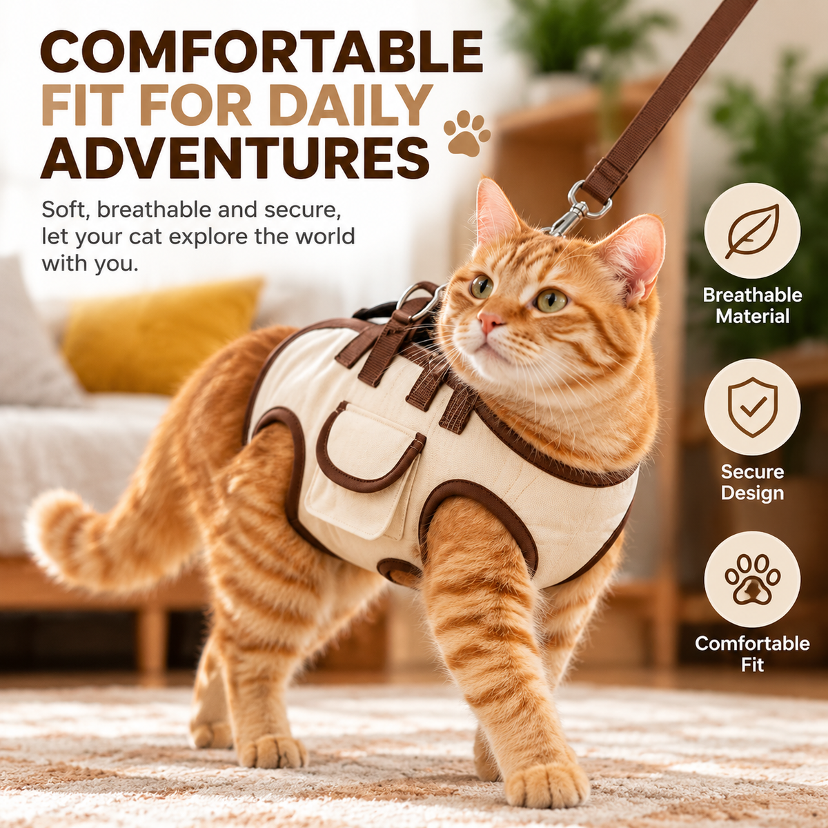 🐾 CozyPaws™ Cat Harness & Leash Set – Adventure Together