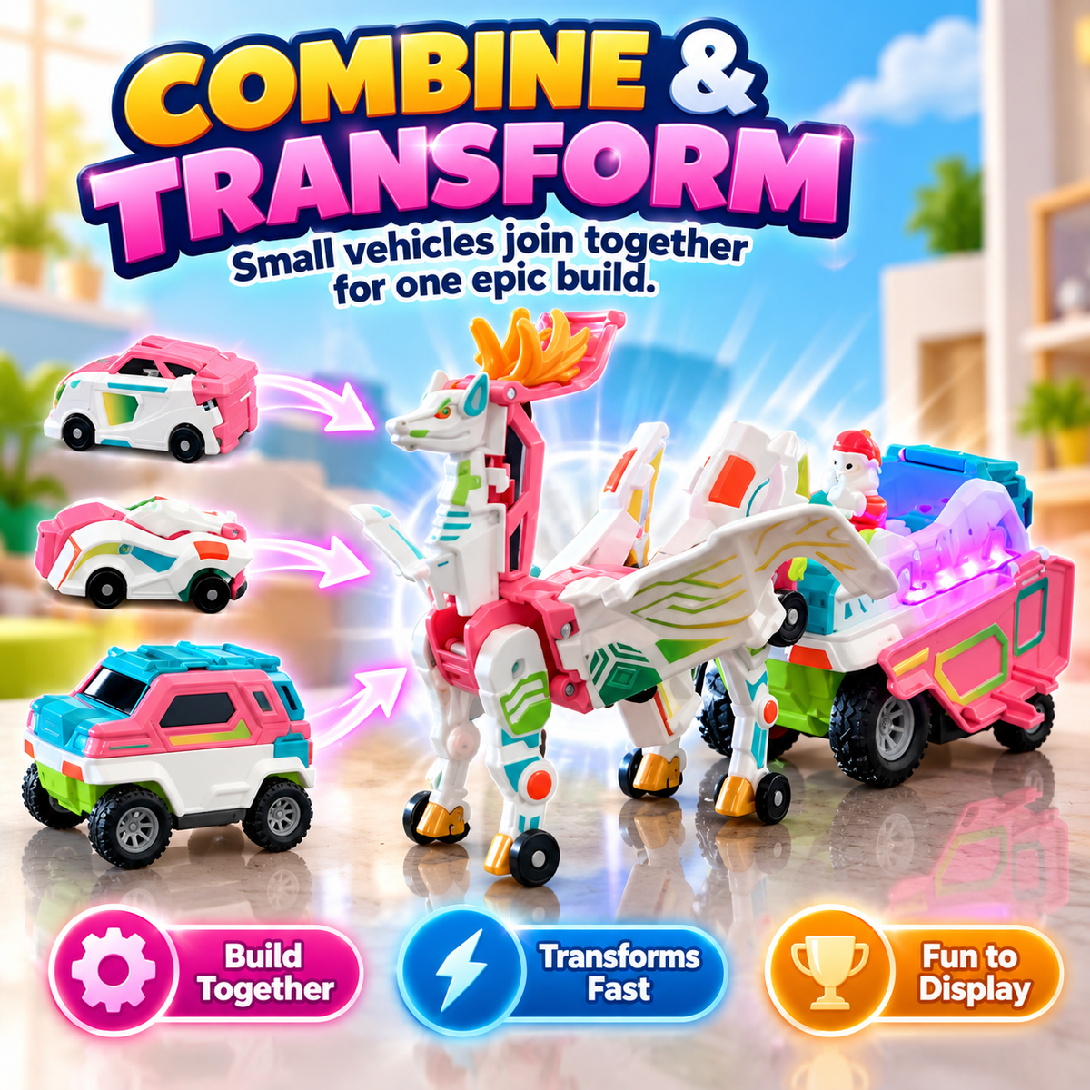 🦄✨ Transforming Unicorn Vehicle Set – Build & Play!