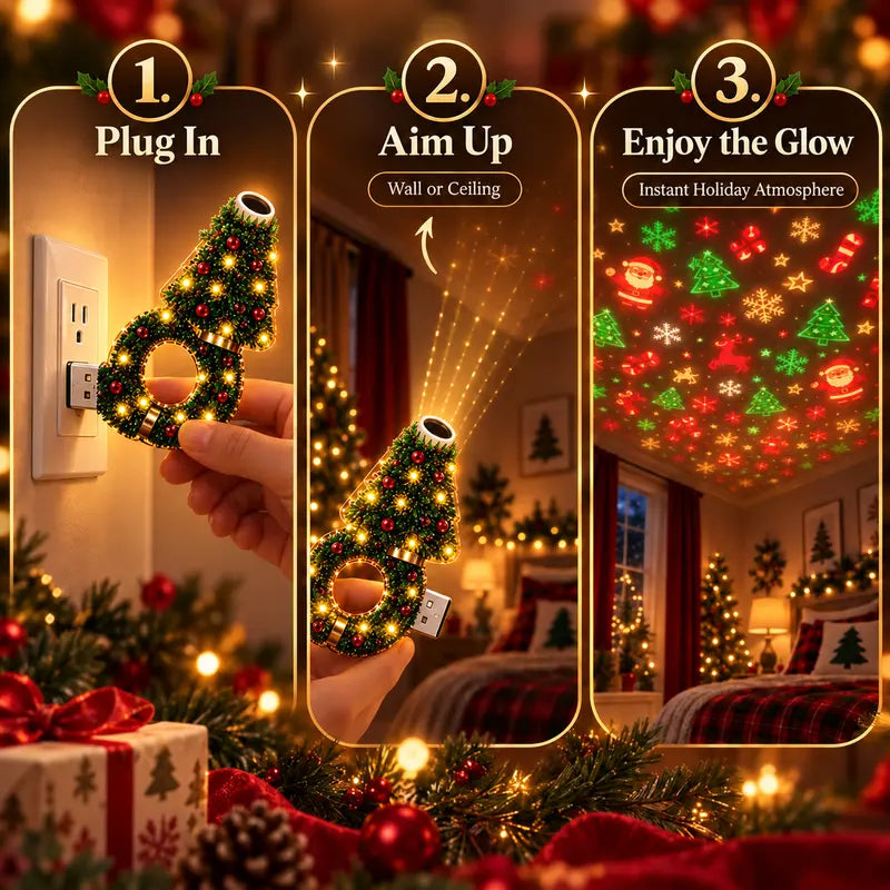 2026 New USB Plug-In Christmas Projector Night Light, 6+ Holiday Pattern Ceiling Lamp, Warm LED Christmas Tree Room Decor for Bedroom, Party & Holiday Gifts
