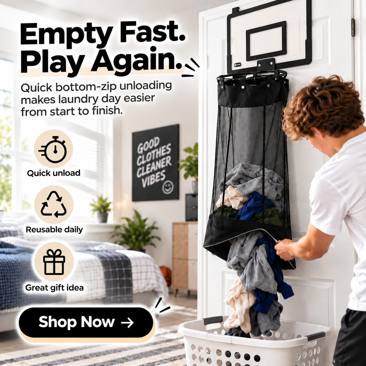 🔥 HOT SALE | LaundryHoop™ Basketball Laundry Hamper – Fun Door-Mounted Clothes Basket to Keep Rooms Clean & Organized