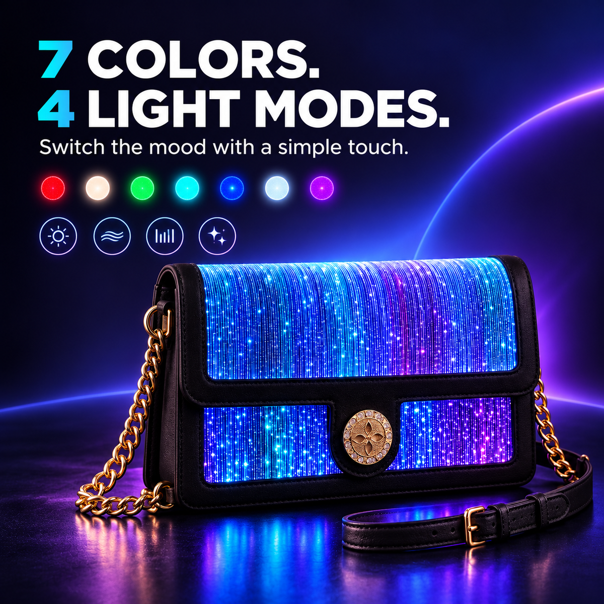 ✨ GlowVibe™ Light-Up Crossbody Bag – 7-Color LED Purse for Festivals & Nights Out