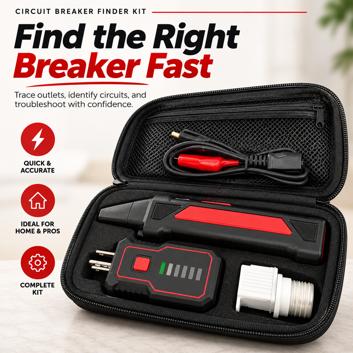 ⚡ Circuit Breaker Finder Kit – Fast & Accurate Electrical Circuit Tracer with Receiver, Outlet Tester & Accessories for Homeowners and Electricians