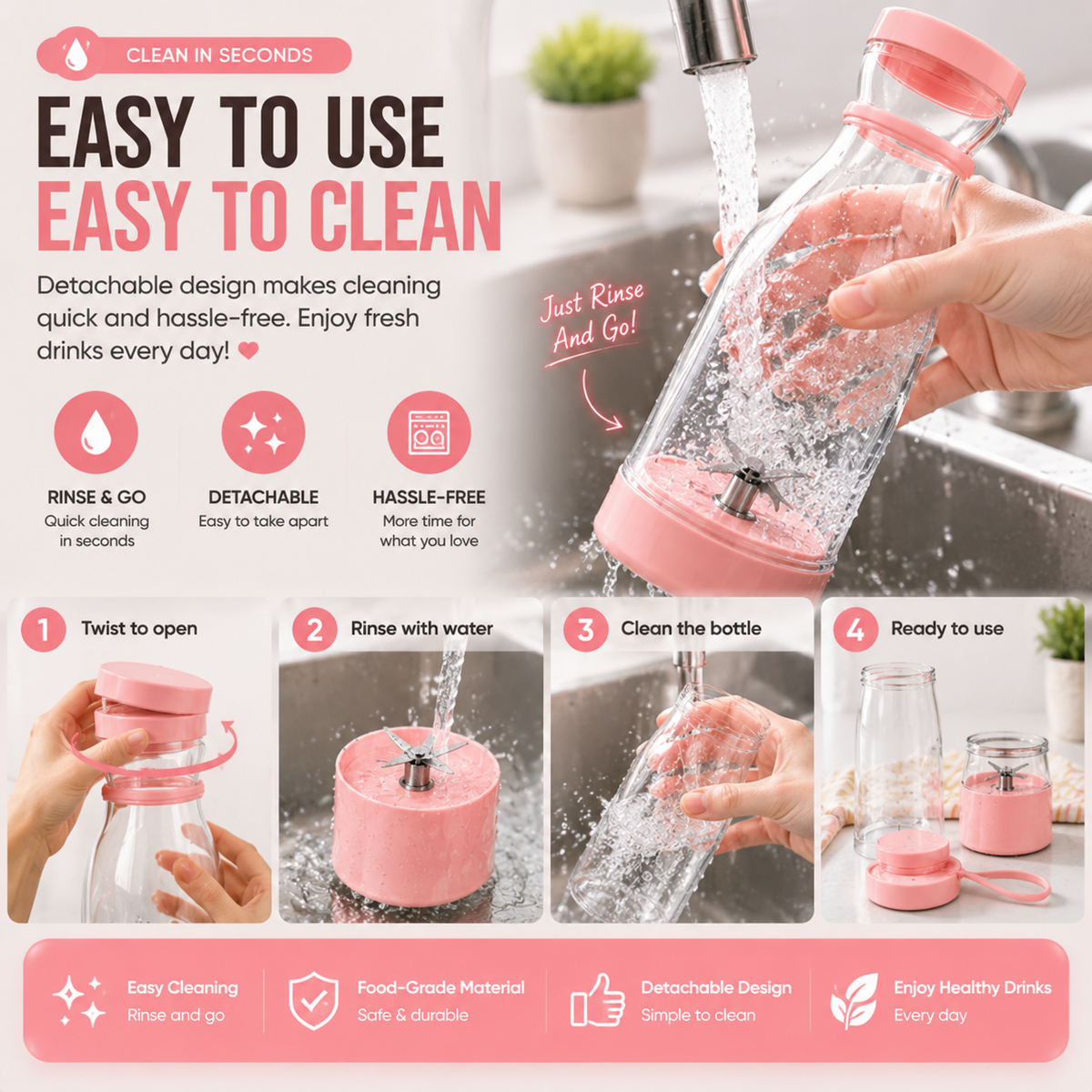 ✨ Mini Portable Blender Bottle – Make Fresh Smoothies, Juice & Shakes Anytime