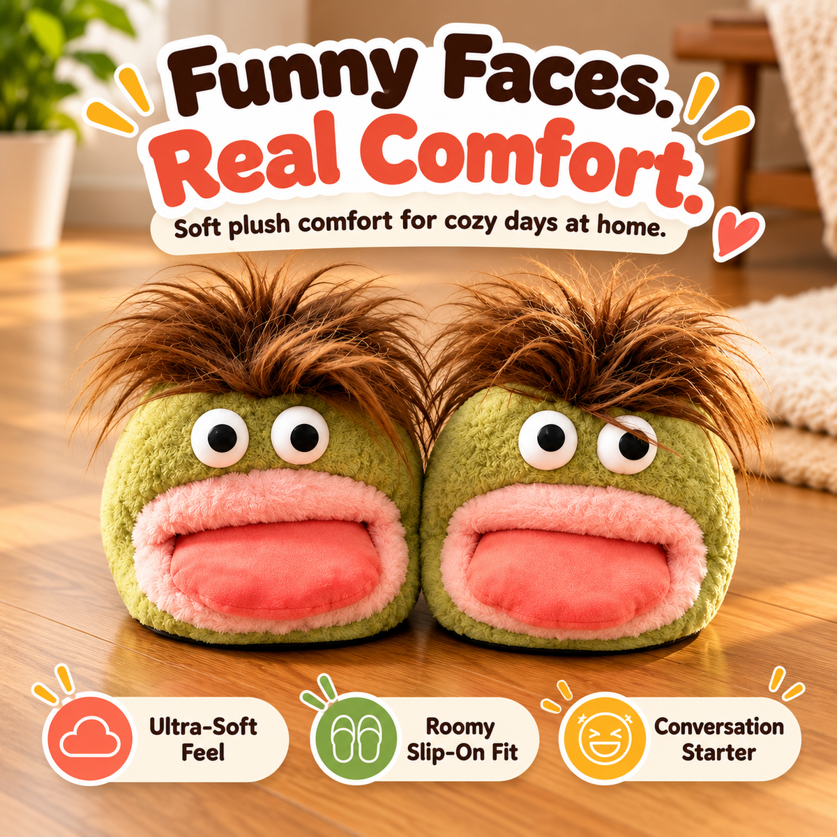 🐸 Funny Frog Plush Slippers – Cute & Cozy Monster House Shoes 💚