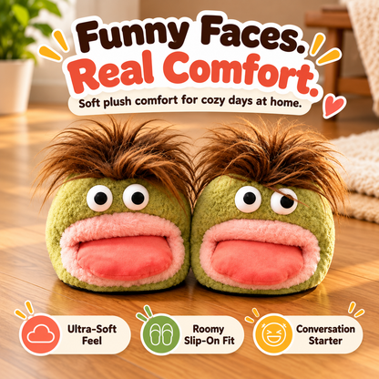 🐸 Funny Frog Plush Slippers – Cute & Cozy Monster House Shoes 💚