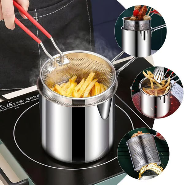 1 Set Stainless Steel Stock Fry Pot with Strainer Basket,Fry Pot with Basket and Lid for Frying Shrimp Chicken Fries