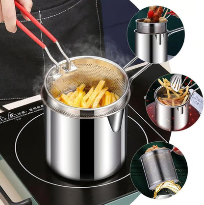 1 Set Stainless Steel Stock Fry Pot with Strainer Basket,Fry Pot with Basket and Lid for Frying Shrimp Chicken Fries