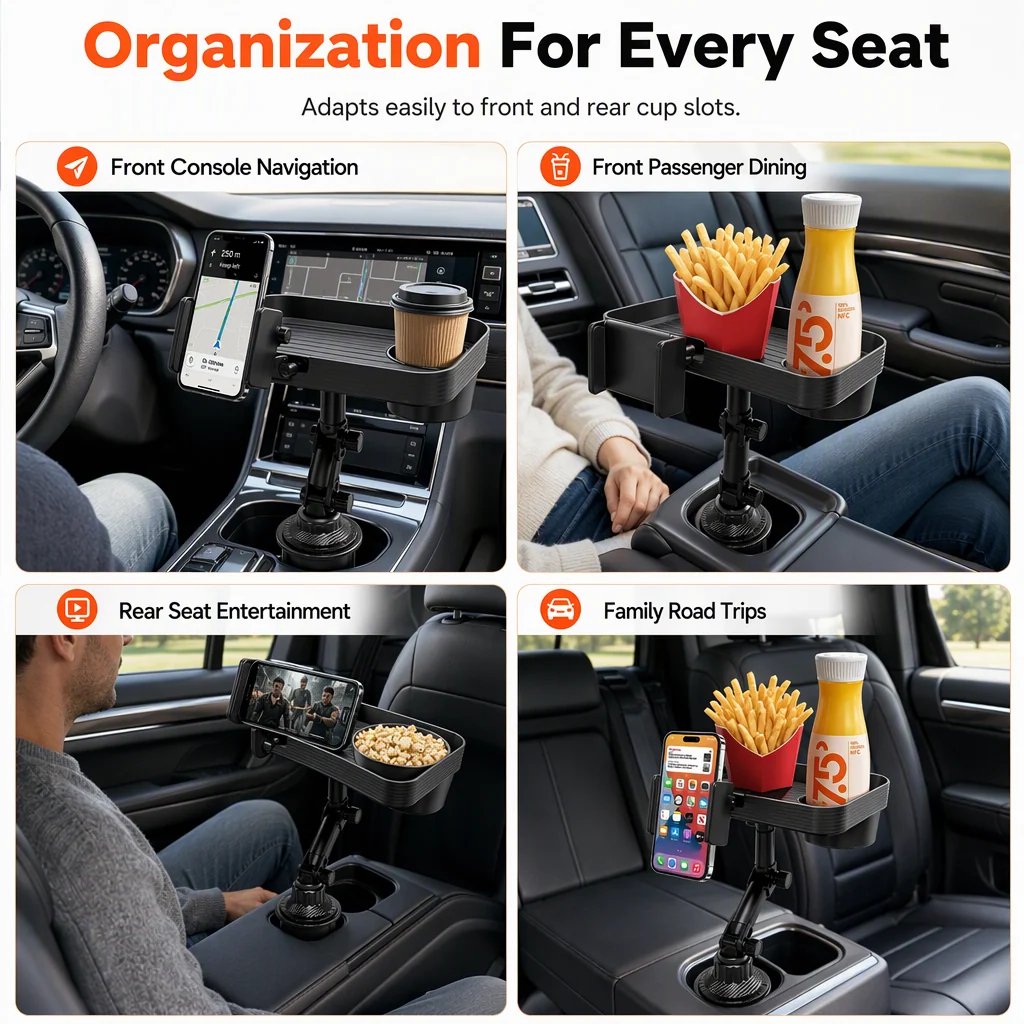 3-in-1 car cup holder phone mount with tray and organizer - product image 5
