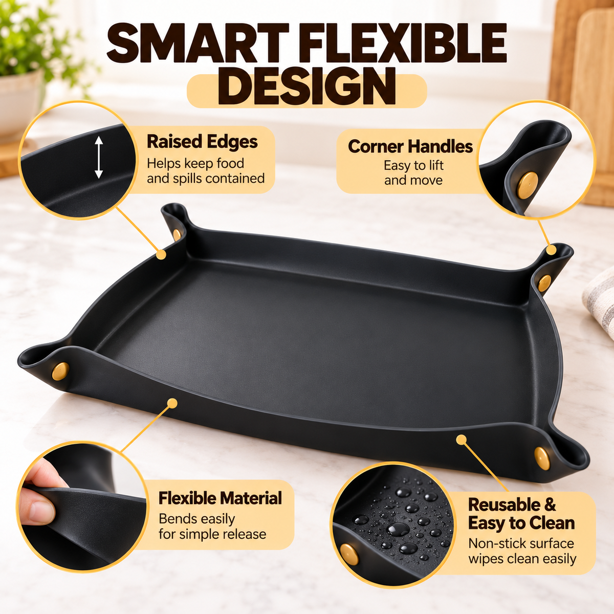 🍳 FlexiTray™ Non-Stick Food Prep Tray – Flexible, Reusable & Easy to Clean