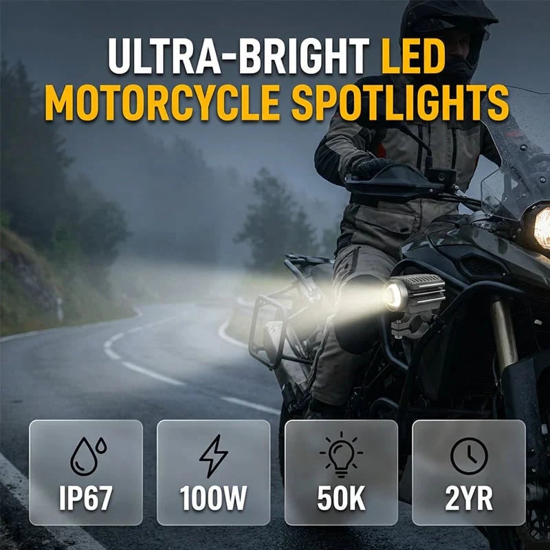 💯⏰Universal Motorcycle LED Spotlight Dual Color Auxiliary Driving Light