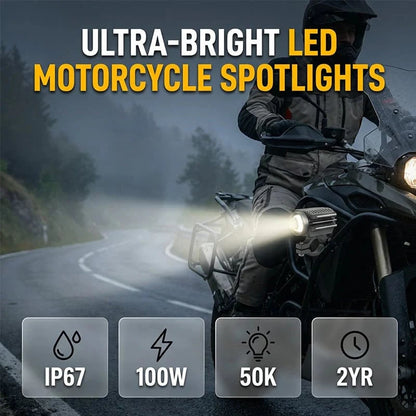 💯⏰Universal Motorcycle LED Spotlight Dual Color Auxiliary Driving Light