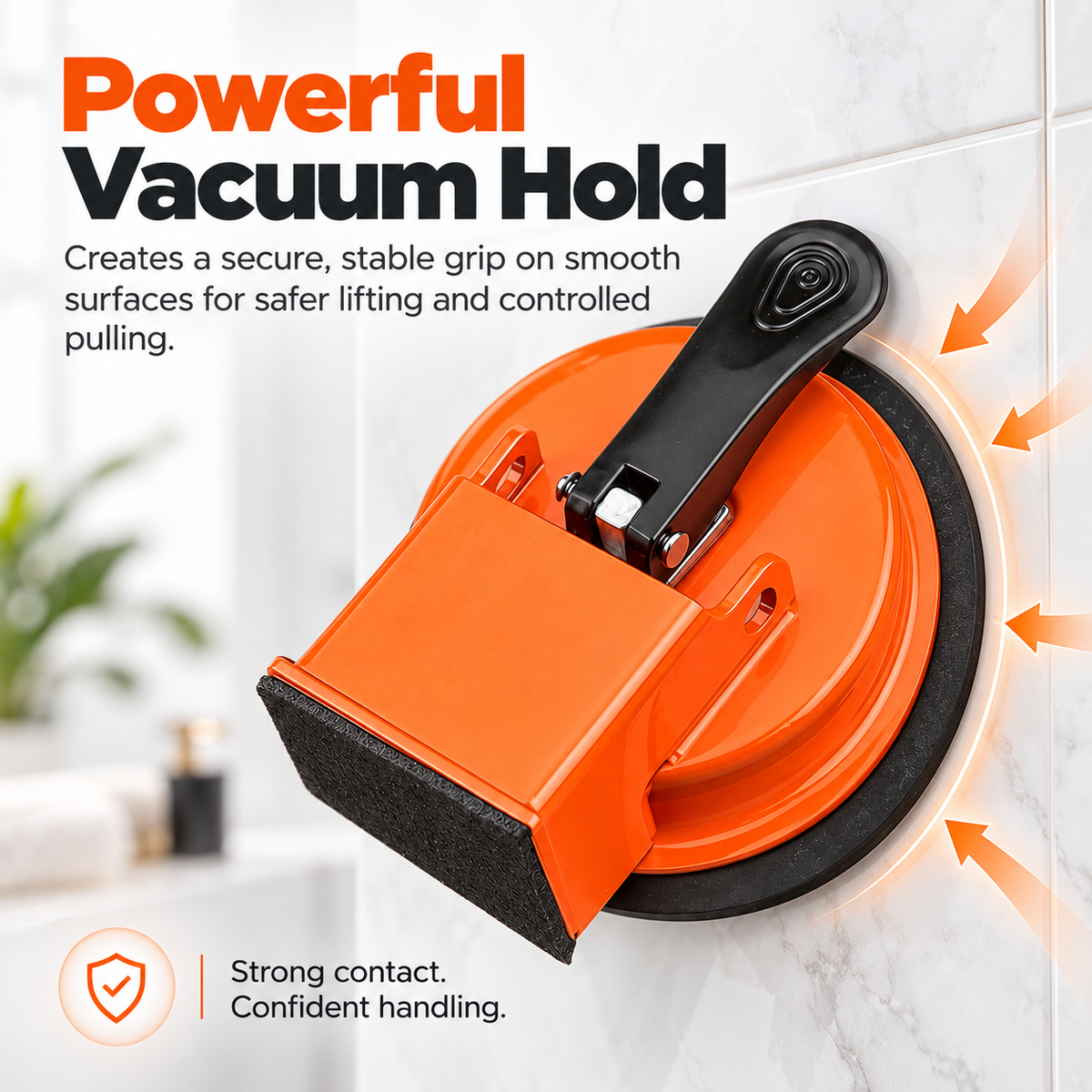 Vacuum grip tool locked onto a smooth wall surface