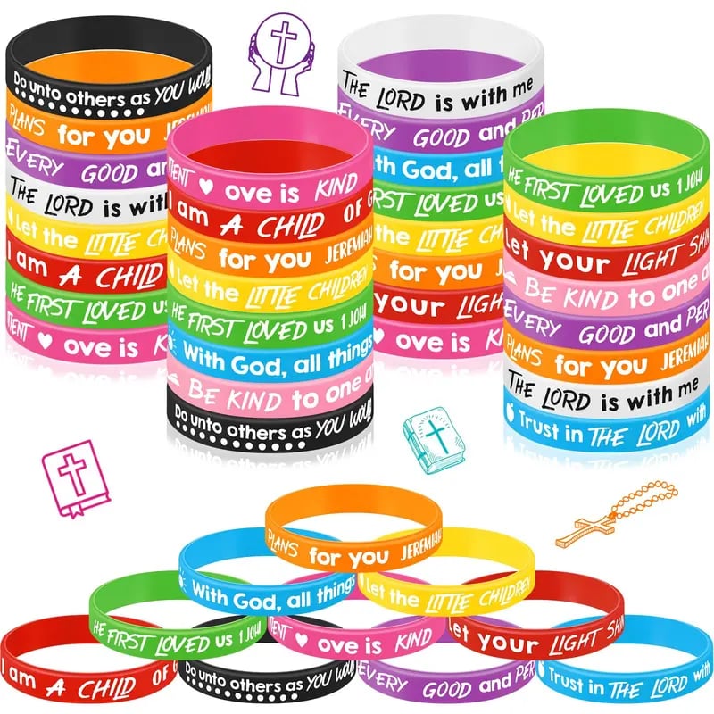 🎁✝️ 30/60PCS Bible Verse Bracelets – Christian Faith Wristbands for Church Events, Youth Groups & Sunday School Rewards