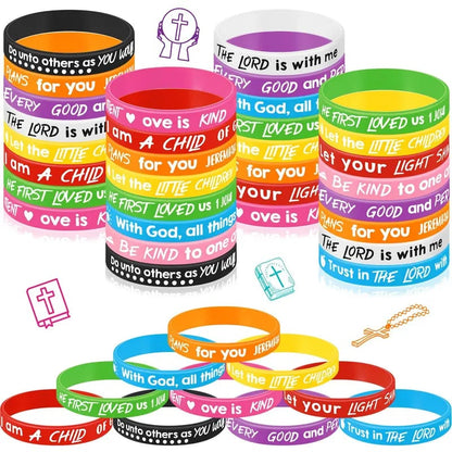 🎁✝️ 30/60PCS Bible Verse Bracelets – Christian Faith Wristbands for Church Events, Youth Groups & Sunday School Rewards
