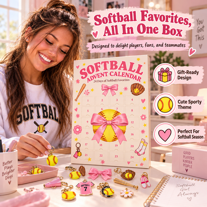 24-Day Softball Advent Calendar for Girls, Christmas Countdown Gift with Daily Softball-Themed Surprises, Fun Holiday Gift for Players, Teammates & Softball Lovers