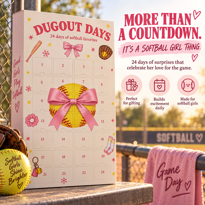 🎀 Dugout Dreams™ 24-Day Softball Advent Calendar – Christmas Surprises for Softball Girls