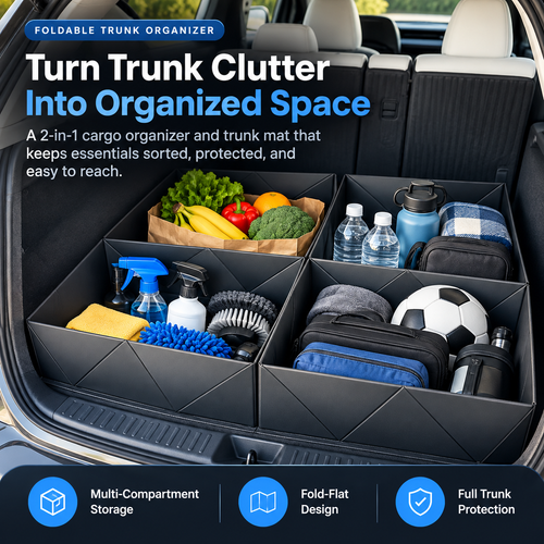 🚗 TrunkMaster™ 2-in-1 Foldable Trunk Organizer & Cargo Mat