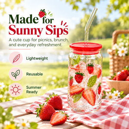 Glass Tumbler with Lid and Straw, Reusable Clear Drinking Cup for Iced Coffee, Juice, Tea, Smoothies & Cold Beverages, Aesthetic Everyday Cup